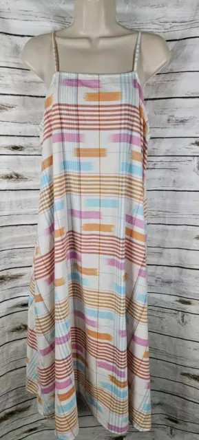 LOFT Lou & Grey Striped 100% Linen Dress M Spaghetti Straps Pastel Midi Flowy