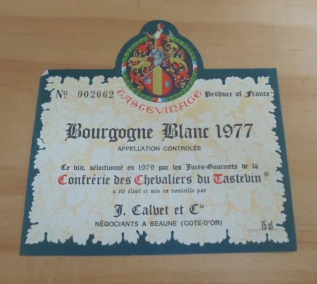 étiquette de vin Bourgogne blanc 1977