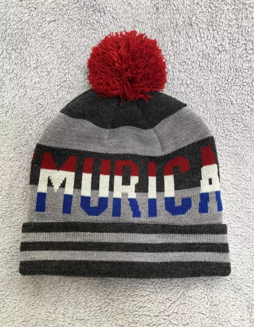 American Eagle Outfitters ‘Murica Knit Beanie Hat Cap Toboggan W/ Pom One Size