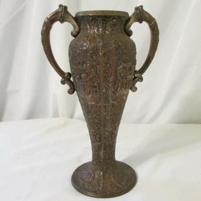 Antique Silverplate Urn Vase Repousse Images Dutch Windmills & Tavern Scenes