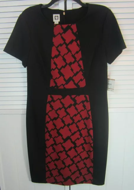 NWT ANNE KLEIN Womans Dress Size 12 Black Red Career Stretch Sheath ...