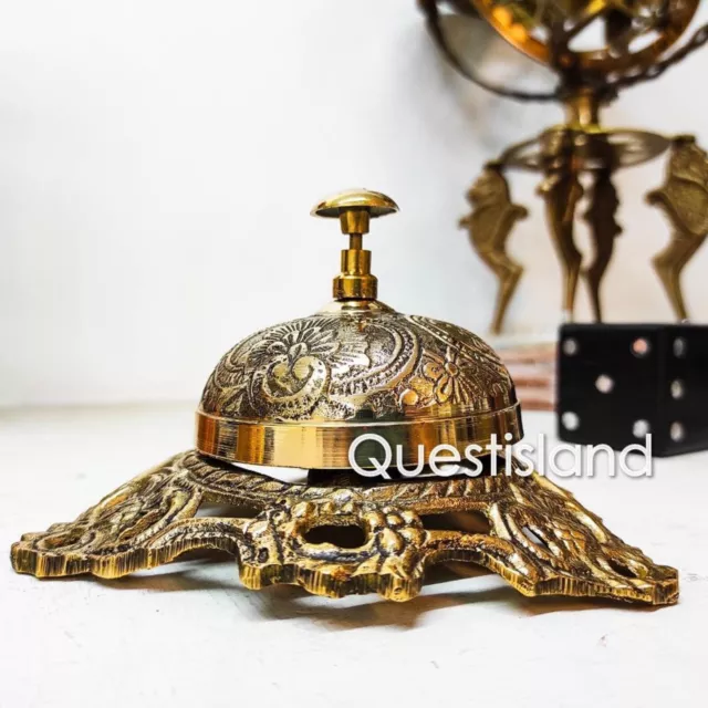 Exquisite Brass Handmade Embossed Desk Bell: Elegant Hotel Reception