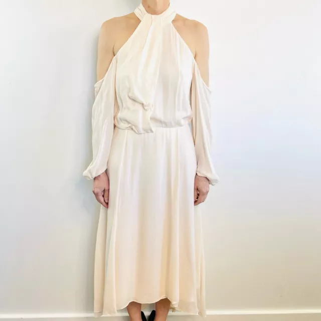 Camilla & Marc Size 10 Ivory Cream Silk Bryony Cold Shoulder Silk Dress Designer