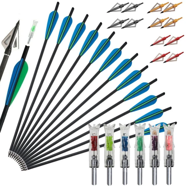 20'' Crossbow Bolts Carbon OD 8.8mm Arrows/100Gr Arrowheads/Lighted Nock Hunting