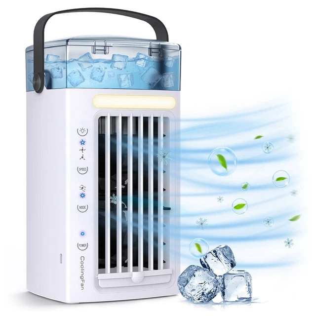 YVYKFZD Climatiseur portable 3 en 1, refroidisseur d'air par évaporation pour espace personnel, 3 positions de réglage de la vitesse, ventilateur de refroidissement humidificateur avec fonction