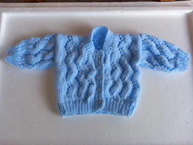 Hand Knitted Baby Cardigan Pale Blue (0-3 Months) Newly Knitted 