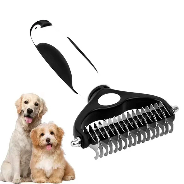 Pet Grooming Brush - Double Sided Shedding and Dematting Undercoat Rake Comb for