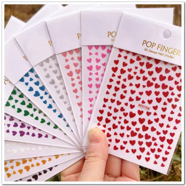 Glitter Heart Nails Love Hearts Valentine Day Self-Adhesive Nail Decals Sticker