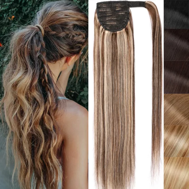 30-60CM Echthaar Pferdeschwanz Clip In Remy Human Hair Zopf Ponytail Extensions