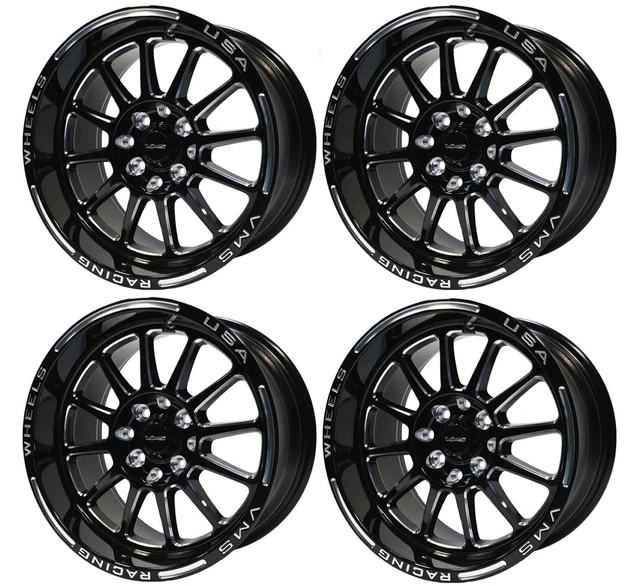 VMS Racing Delta 15x8 Drag Wheels – Black Polished, 5x100 / 5x114.3, +20 Offset (Set Of 2)