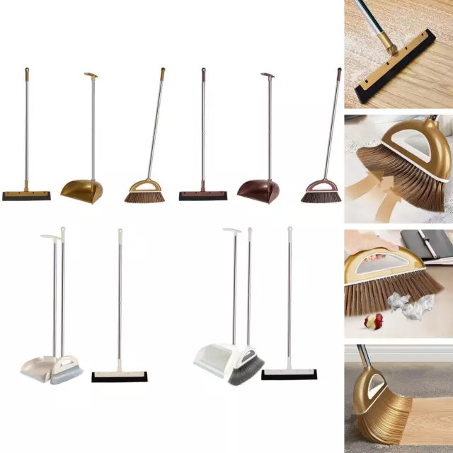 3x Broom and Dustpan Set Floor Wiper Upright Standing Broom Dust Pan for Outdoor