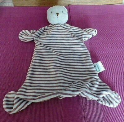 doudou plat ours bleu rayé marron PETIT KIMBALOO Doudou S12 