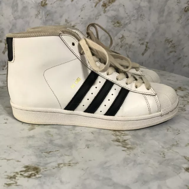 Adidas Pro Model Youth Kids Size 5.5 Shoes White Black Mid Top Trainer Sneakers