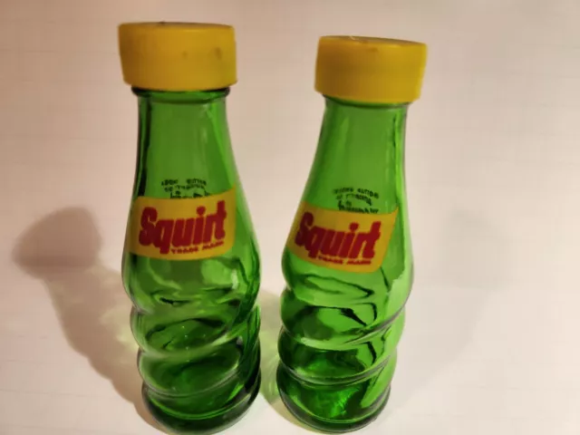Vintage Glass Squirt Soda Bottle Glass Salt and Pepper Shakers Green Yellow