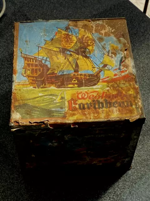 Rare Vintage Westons Biscuit Tin "Caribean Assortment" Paper Label - Display