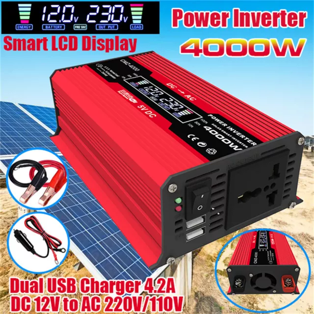 Inversor Coche 4000W Inversor USB Doble Eje Sinusoidal Modificado (Rojo