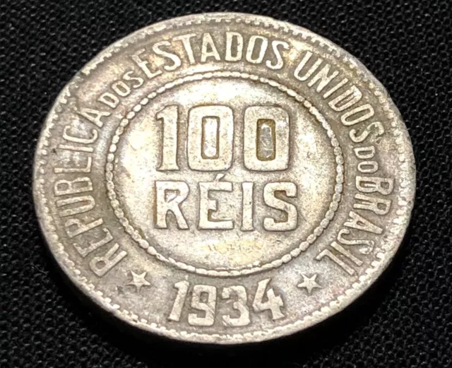 Brazil 100 Reis 1934. World Coin. Combined Shipping Available 2