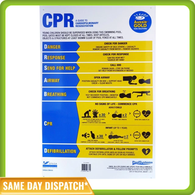 AU SWIMMING POOL Spa CPR Sign Resuscitation Chart DRSABCD Safety Sign