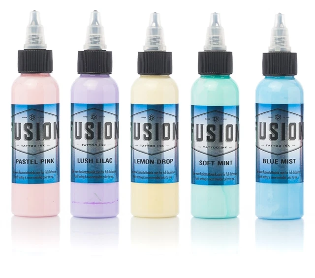 Pastel Set - FUSION Tattoo Inks - 5 Colors Set - 1 oz Size Bottles Authentic USA