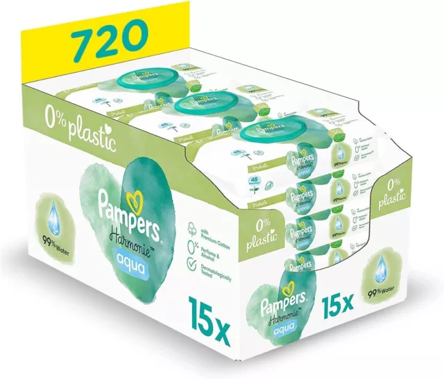 Pampers Lingettes Bébé Aqua Harmonie 0%, 720 Lingettes (Lot de 15 x 48)