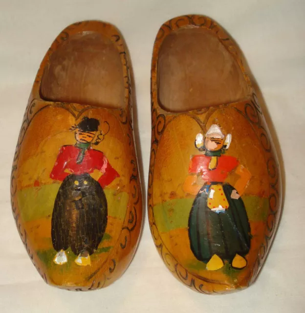 Vintage 1957 Holland Hand Carved Wooden Wood Dutch Shoes Clogs Wall Art Painted