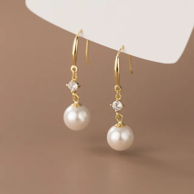 Women's Golden plated on 925 Sterling Silver Pearl Drop Dangle Drop Earrings