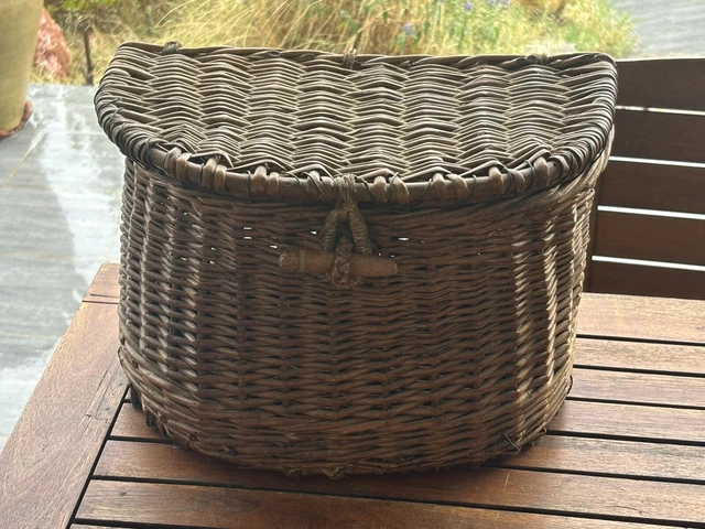 Ancien Panier En Osier Et Cuir – Pique-nique, Pêche, Couture, Déco