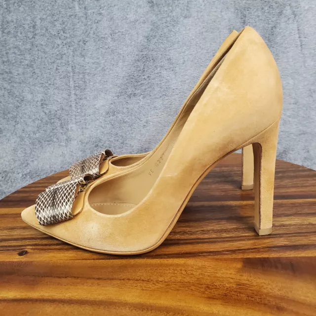 Salvatore Ferragamo Mimi Heels Women 7 C Tan Suede Leather Snake Print Bow Pumps 3