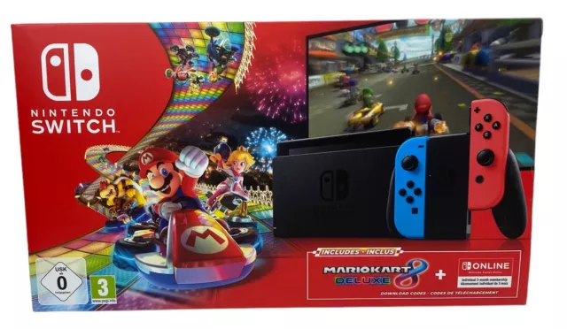 Nintendo Switch rosso neon blu neon incl. Mario Kart 8 e 3 mesi online NUOVO IMBALLO ORIGINALE