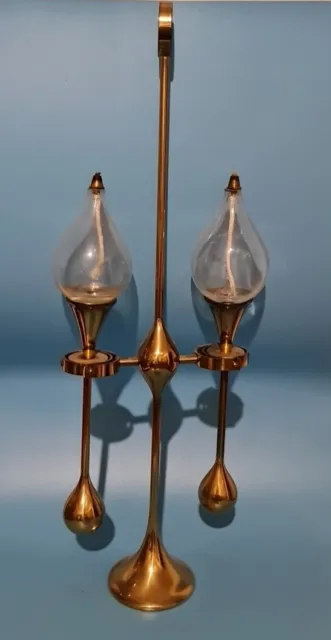 Freddie Andersen Öllampe Kerzenhalter Clear Drops Vintage Vollmessing mit Glas