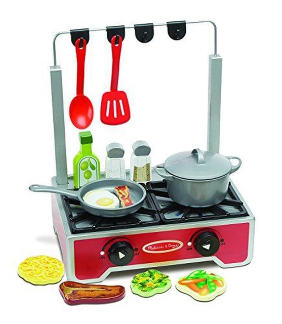 17-Piece Deluxe Wooden Cooktop Set With Wooden Play Food, Durable Pot and Pan -