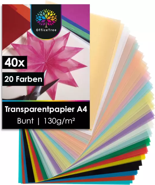 40 X Transparentpapier Bunt A4 - Pergamentpapier Bunt 20 Farben Gold & Silber