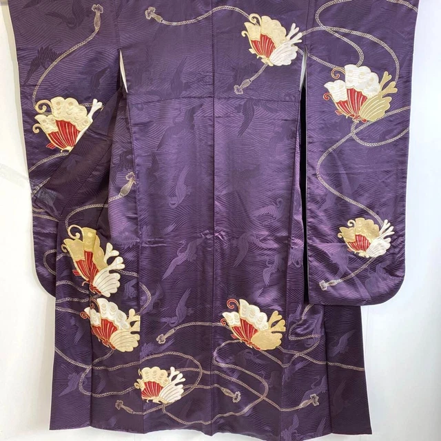 Japanese Kimono Silk Furisode Vintage Traditional Hand embroidery butterfly
