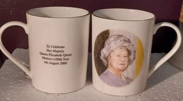 2 x St George’s Fine Bone China Mug Queen Mother's 100th Birthday 2000