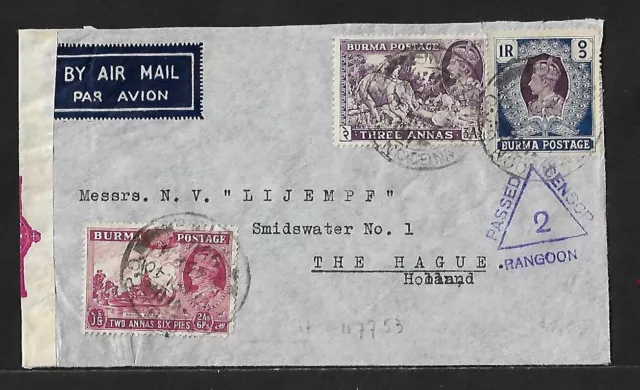 Burma To Holland Air Mail Censor Cover 1940