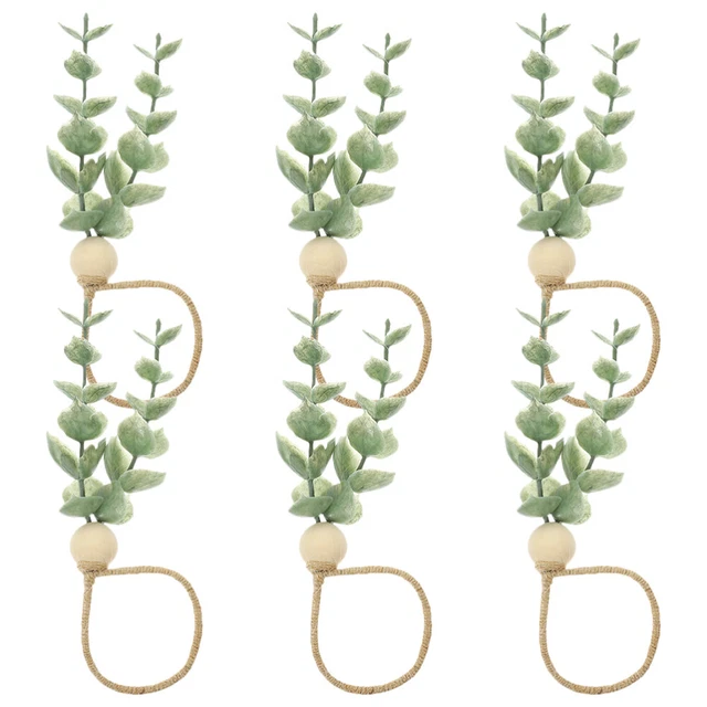 6 piezas rústicos anillos servilleta hoja verde para Navidad, boda,