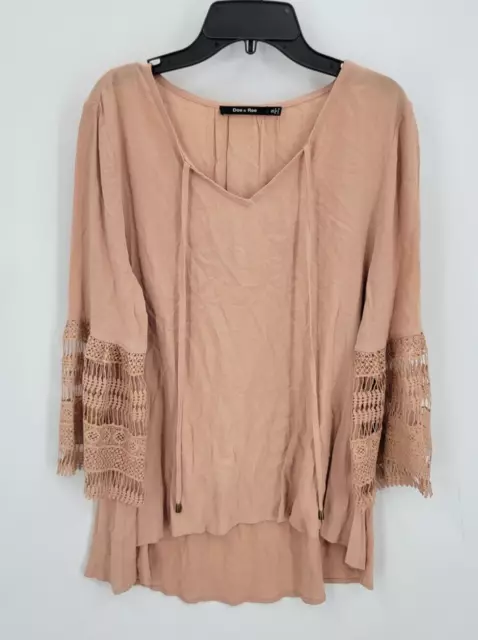 Doe & Rae Anthropologie Top Womens Small Peach Crochet Bell Sleeve Boho Blouse