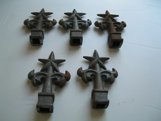 Vintage Ornate Cast Iron Fence Finial Texas Star Aged Rusty  5pcs for one price