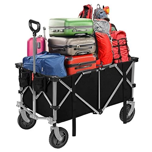 ROMISS Folding Wagon Cart Heavy Duty Collapsible Utility Wagon Outdoor Black
