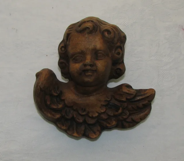 Vintage Hanging hand Carved Wood Cherub Angel Putto Bust Germany 4"