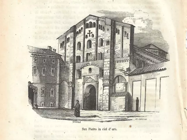 Stampa antica PAVIA Basilica di SAN PIETRO IN CIEL D'ORO 1858 Antique print