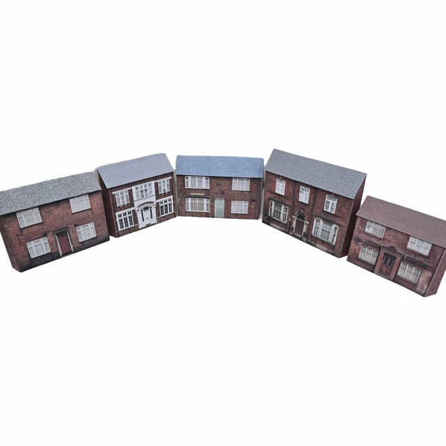 N Gauge Buildings Town Shops Pack of 5 Card Low Relief 1/148 Scale Set 12