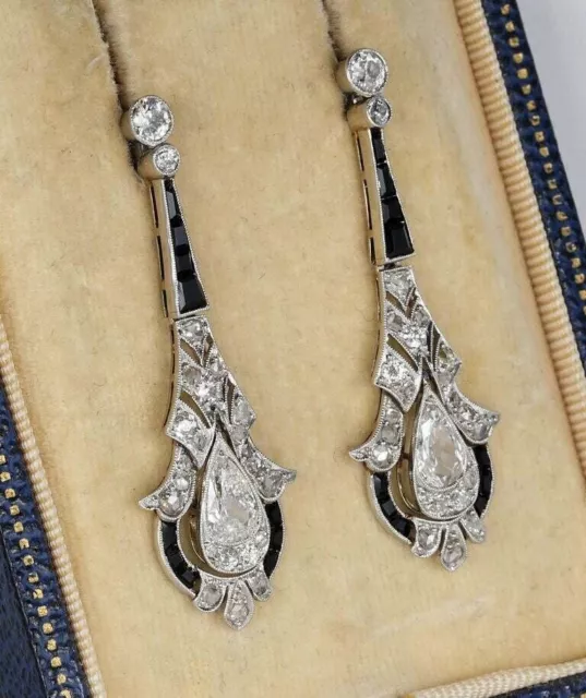 Art Deco Style 3Ct Pear Cut Lab Created Diamond Drop/Dangle 925 Silver Earrings 2