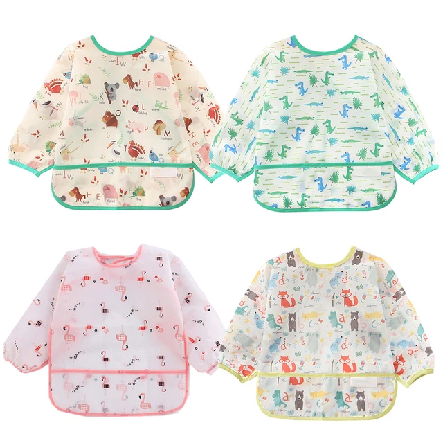 4PCS Bavoirs Manches Longues Etanches Blouse Peinture Enfant Tablier d'Alimentat