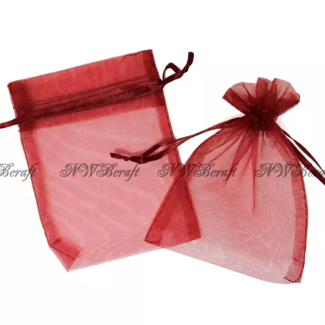 Dark Red Organza Gift Favour Bags Wedding Jewellery Drawstring Pouches