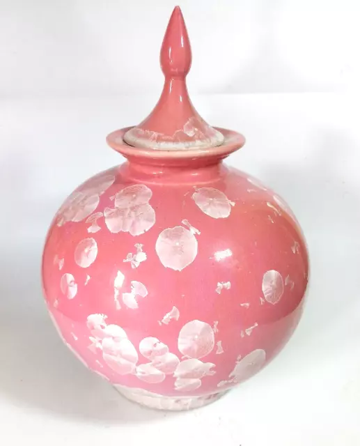 Crystalline Glaze Lidded Jar Pot Urn Pink Ceramic Large