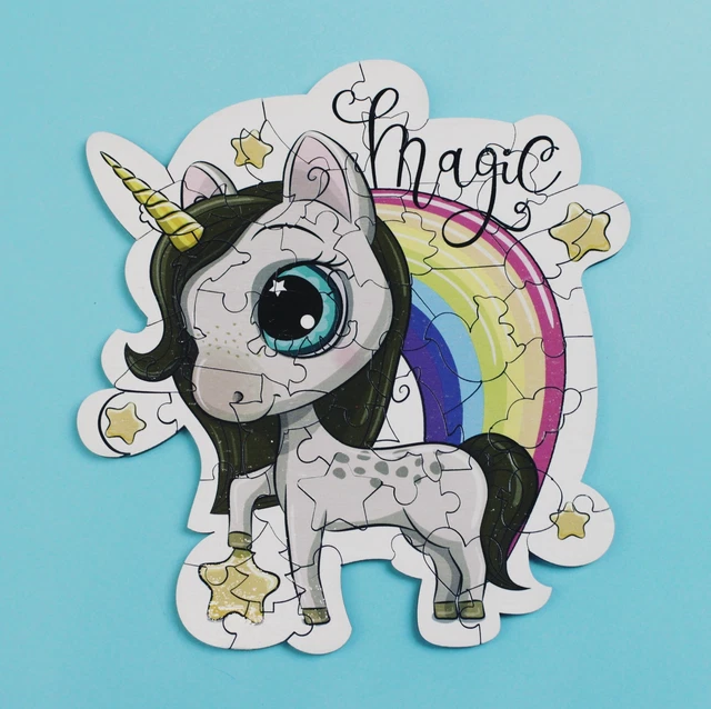 Wooden Jigsaw Puzzle with Unique Cut Details - 54 pieces- Magic Unicorn