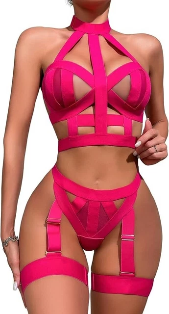 Aranmei Lingerie Sexy Babydoll In Pizzo E Rete Con Catena | Chemise Da Notte Donna Con Spacco - Foto 8