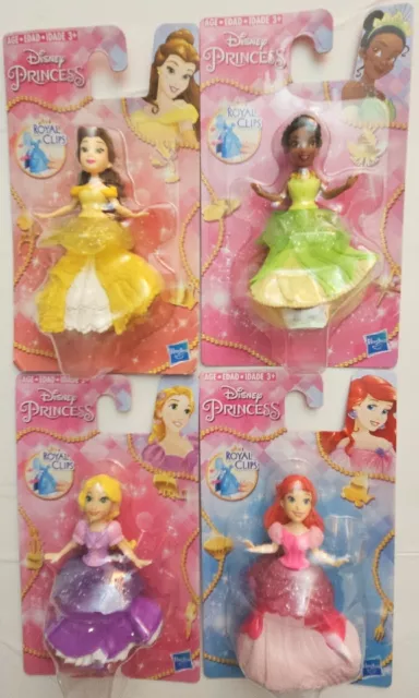 4 Disney Princess Royal Clips Rapunzel Belle Ariel Tiana Doll & Dress New in Pkg