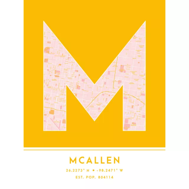 McAllen United States City Map Typography Unframed Wall Art Print 18x24 In